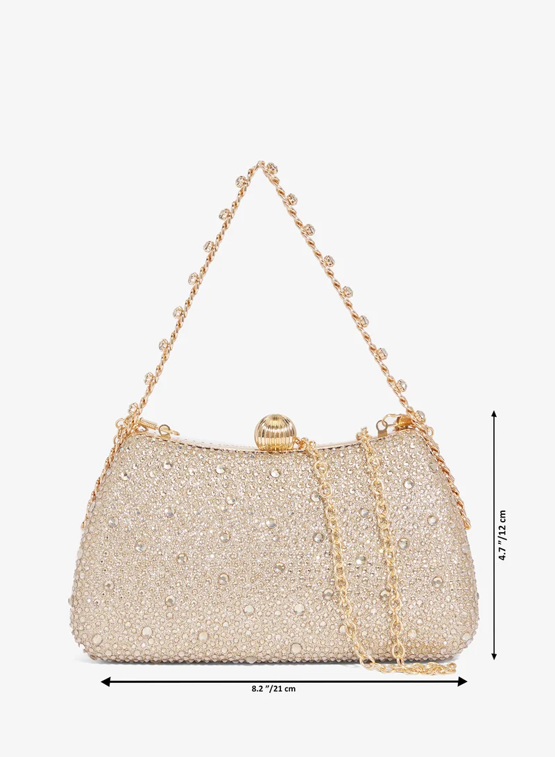 Khizana Gold Gold Rhinestone Embellished Detailed Chain Bag for Women | Best Price UAE